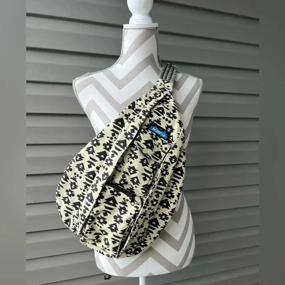 KAVU Rope Sling Bag Cotton Crossbody Black-White Aztec Backpack